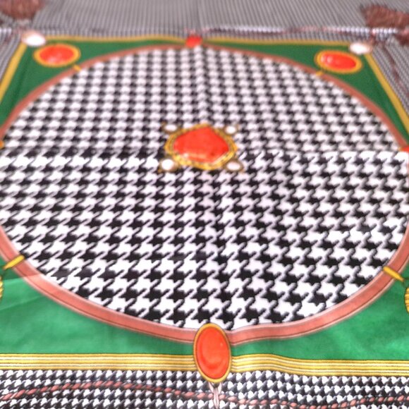 Large Square Scarf Houndstooth Print Silky Satin - Picture 4 of 9